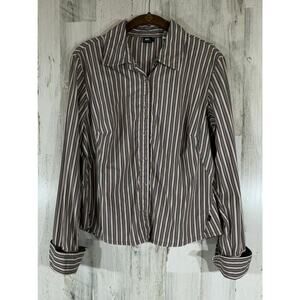 REI Womens Top Size‎ Medium Snap Up Multicolor Stripe Fitted Cuff Sleeves